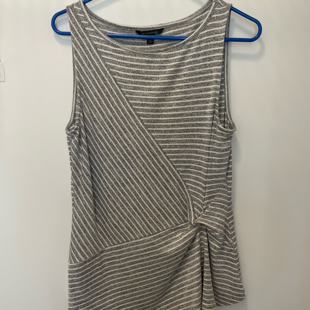 Banana Republic Gray and White Striped Tank Top
